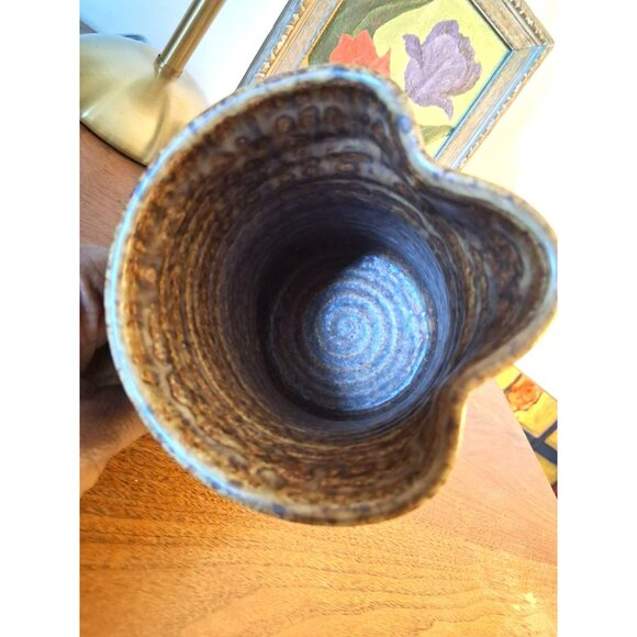 Handmade Vintage Stoneware Pottery Jug With Handle & Spout Rustic Brown & Cream - Picture 5 of 10